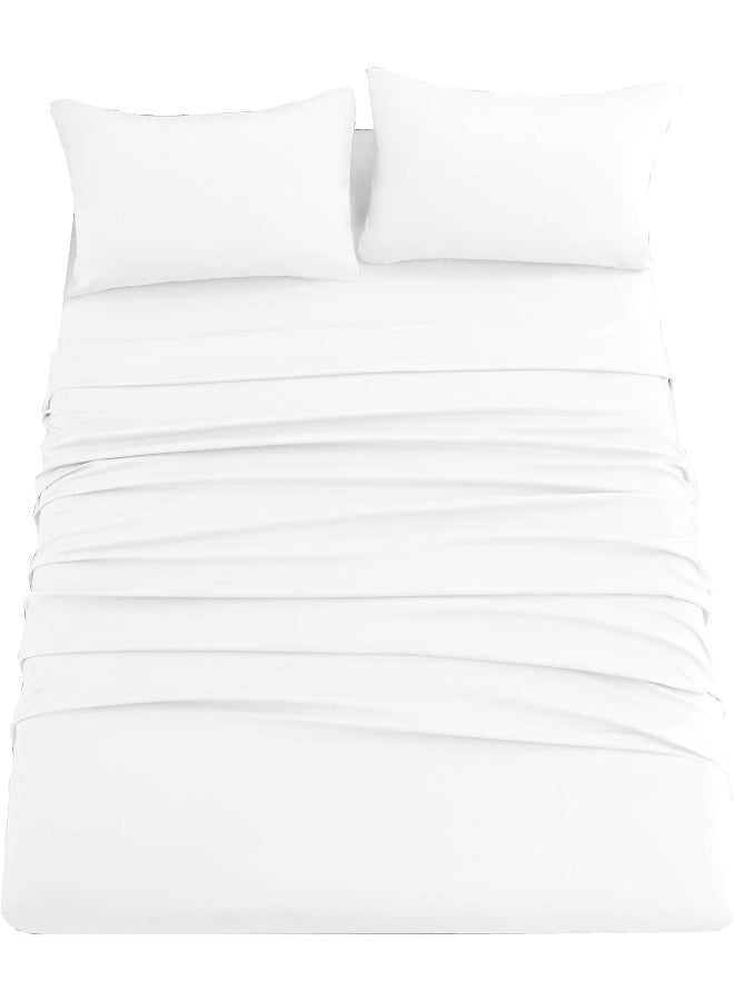 Ghooss 4 Piece Bed Sheet Set(Queen,White)-1 Flat Sheet,1 Fitted Sheet and 2 Pillowcases,Microfiber Super Soft,Machine Washable & Fade Resistant - Image 1